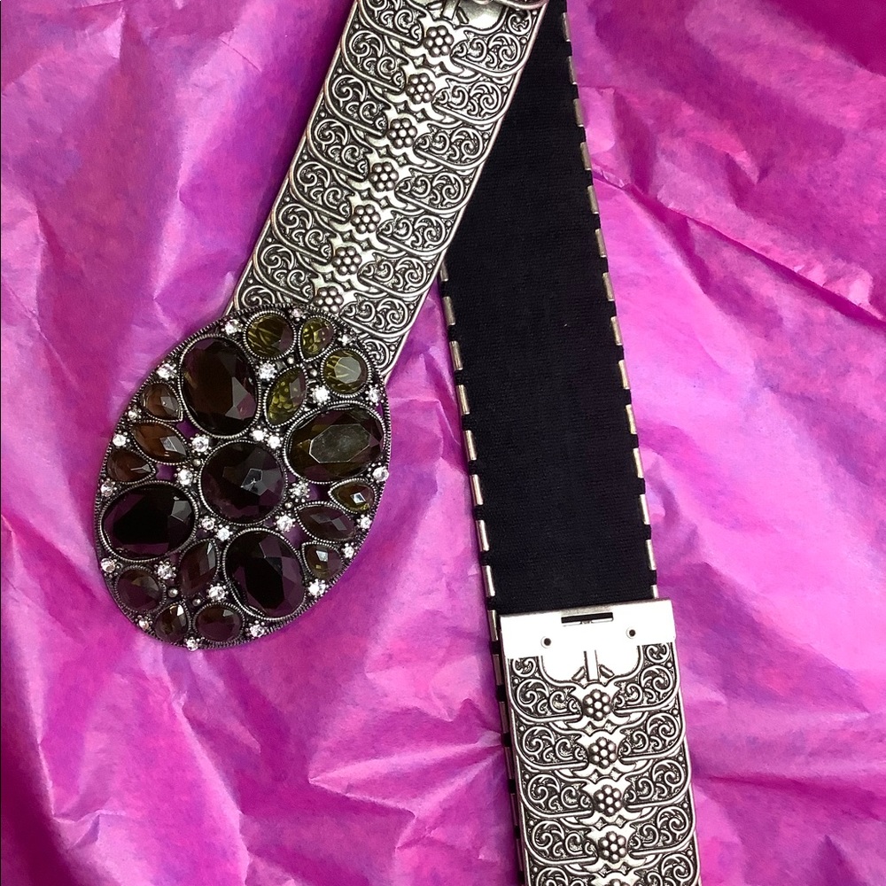 Silver Metallic and Jeweled Stretch Belt